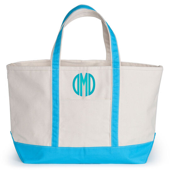 Personalized Large Turquoise Trimmed Boat Tote